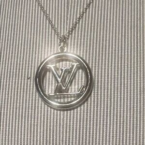 Silver Upcycled LV Pendant Necklace